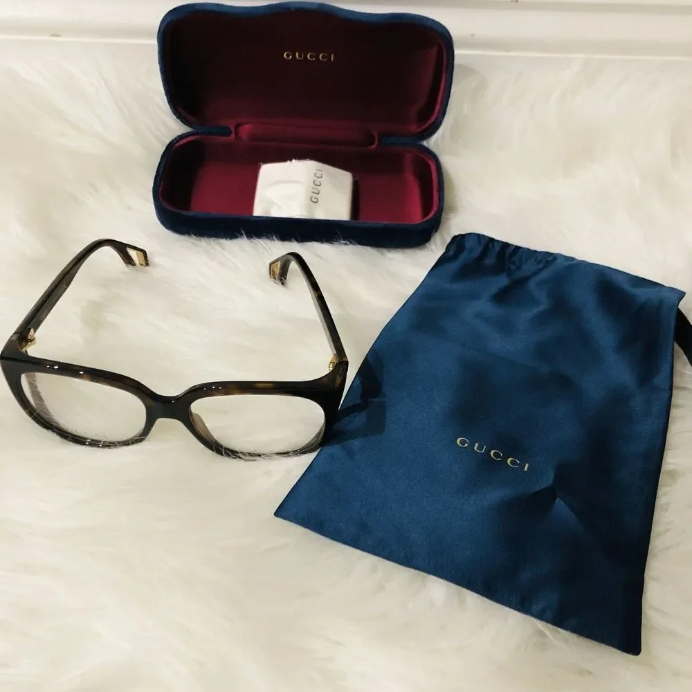 Gucci‎ Fashion Rectangle Optical Glasses Brown Black One Size